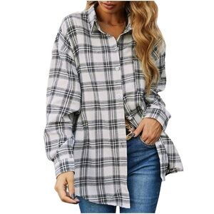NWOT SHEIN Black White Plaid Flannel Button Down Shirt Women’s Size Small